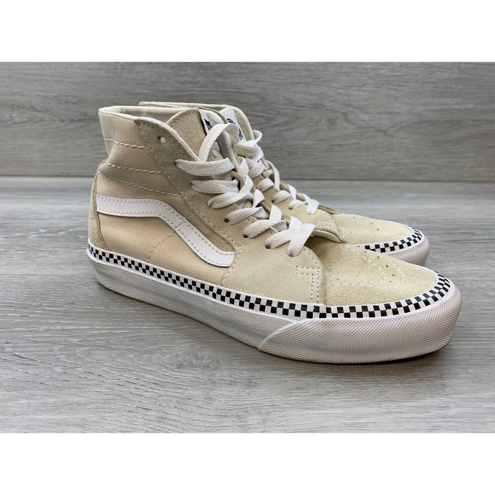 Vans Sk8-Hi Women's Checkerboard Foxing Beige High Top Sneakers 6 Comfort Shoes